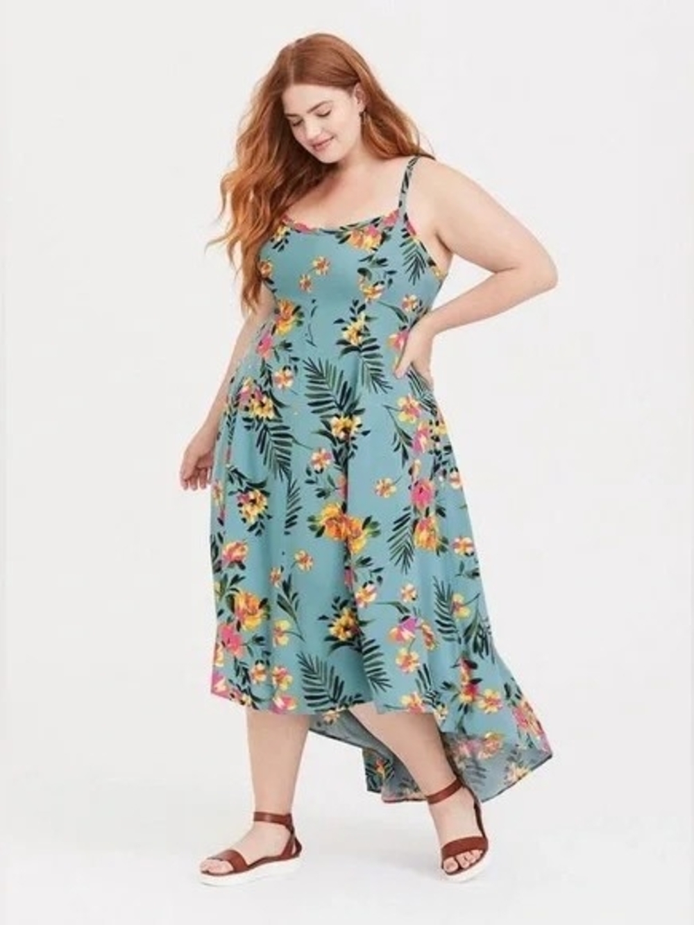 torrid Teal Floral High-Low Slip Dress